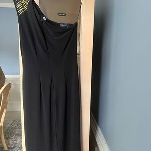 Cache Black and Gold Asymmetrical Midi Gown